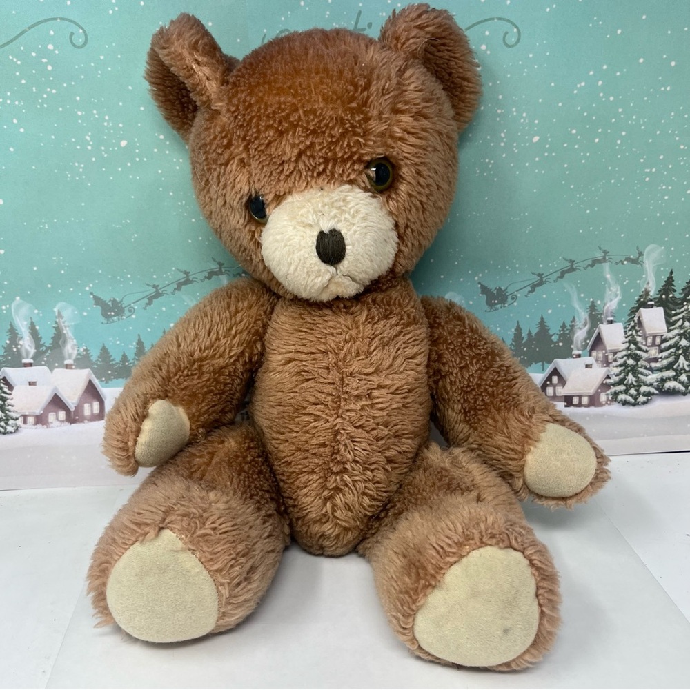 Vintage Jointed Plush Brown Tan Shelf Teddy Bear 12”